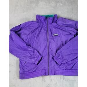 Vintage Lands End 90s squall jacket womens XL fleece lined purple teal retro